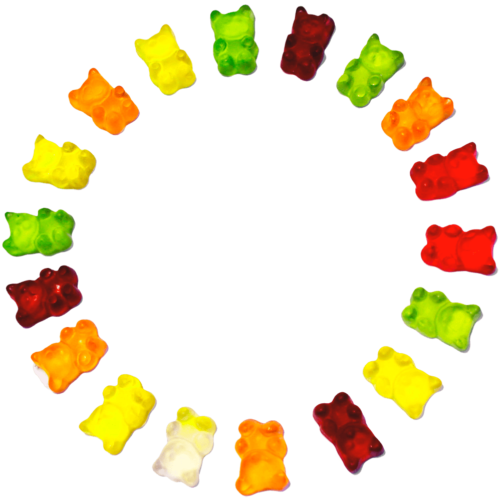 Ositos de golosinas de colores formando un círculo